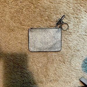 Small silver glitter card wallet with key chain